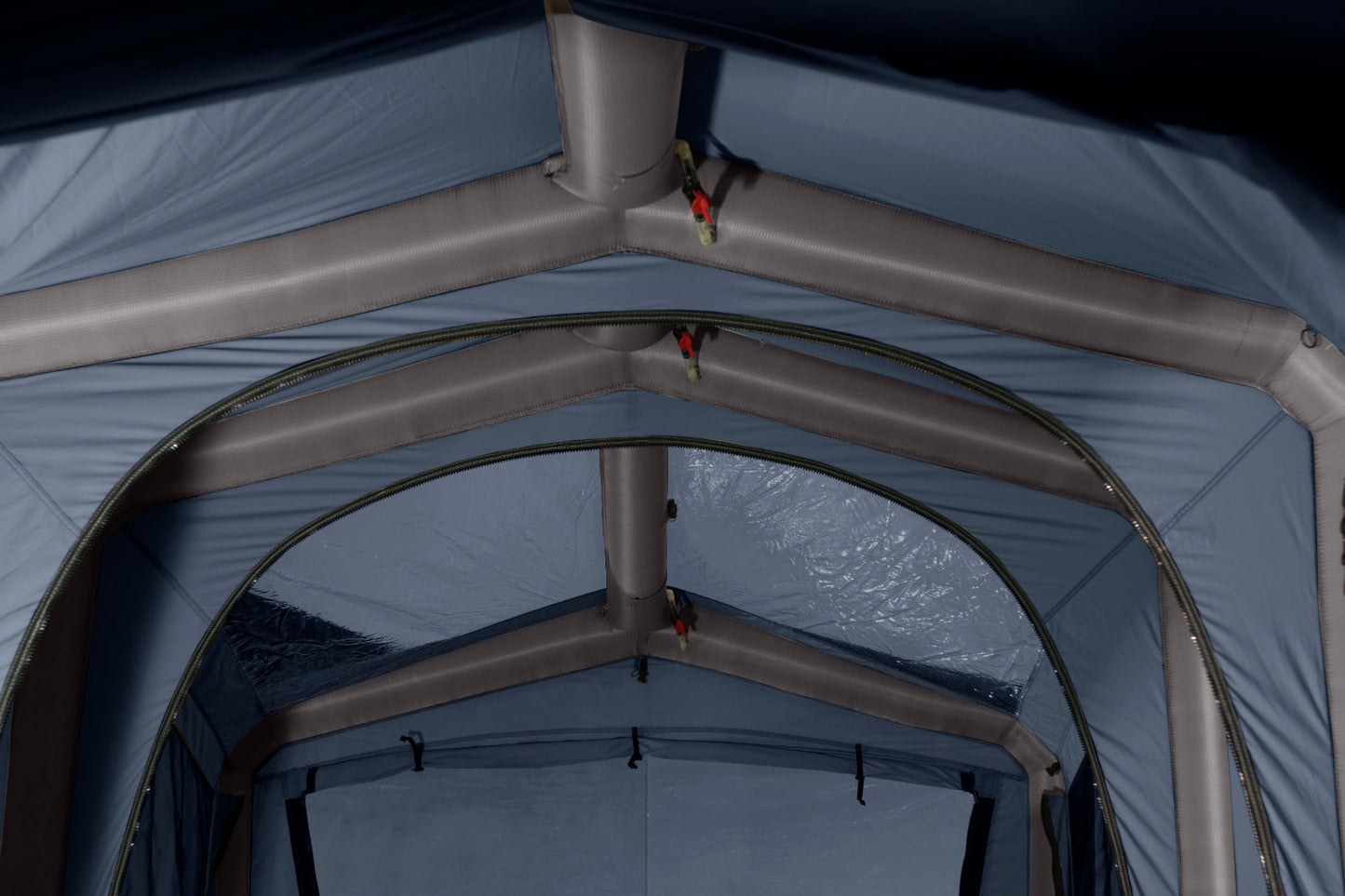 Interior view with a close up view of the inflatable frame and the air valves.