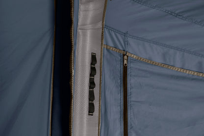 View of the interior inflatable tent frame with gear loops sewn onto the wall for convenient clipping and hanging of gear.